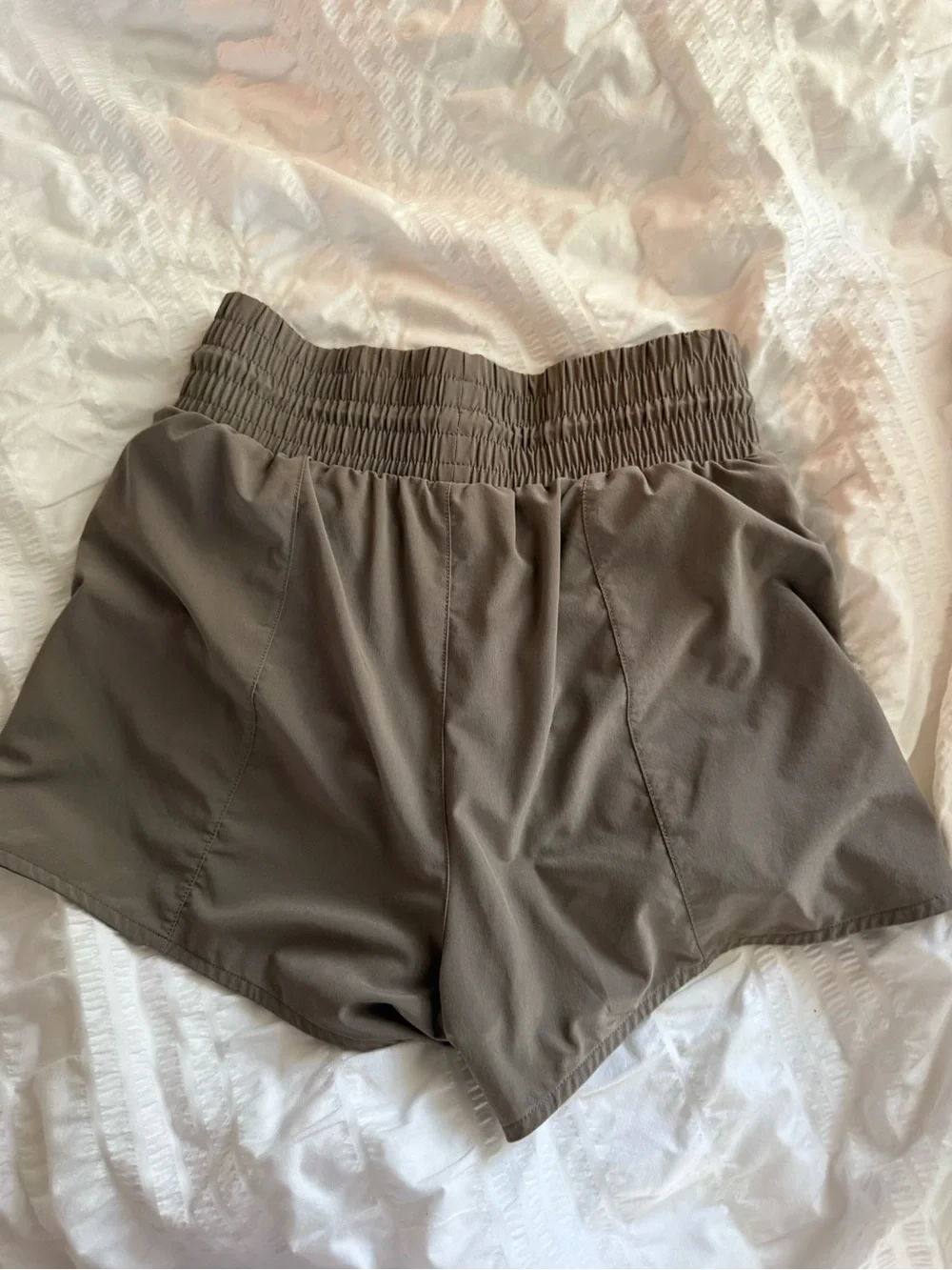 all in motion Olive Gray Smocked-Waist Athletic Shorts